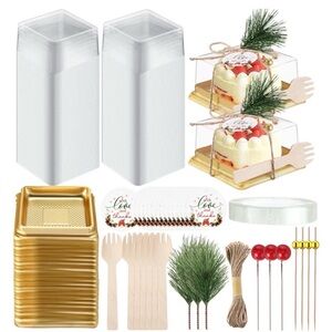 50 Small Holiday Gourmet Bakery Boxes with Clear Lids